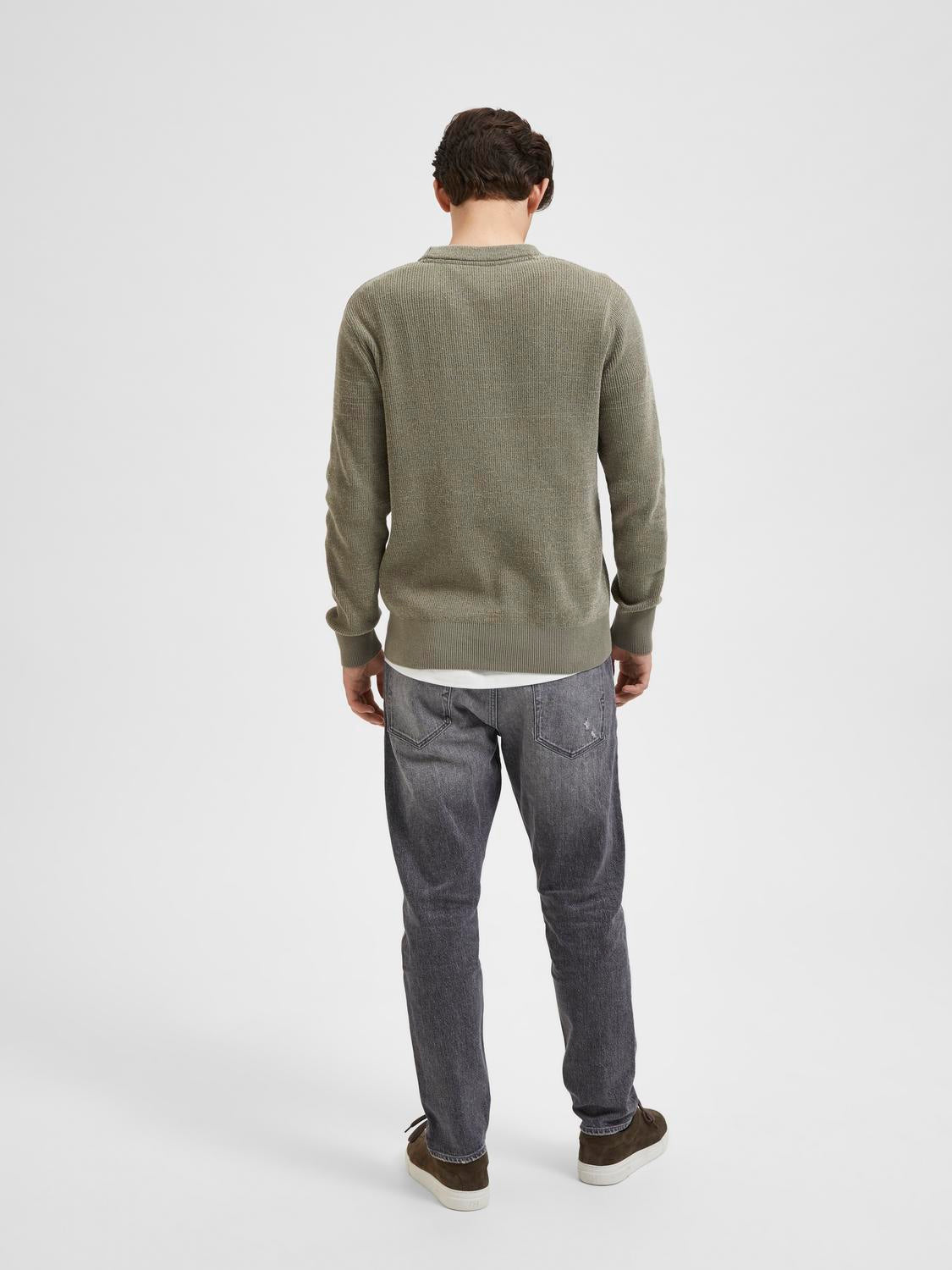 Crew Neck Knitted Pullover - Green