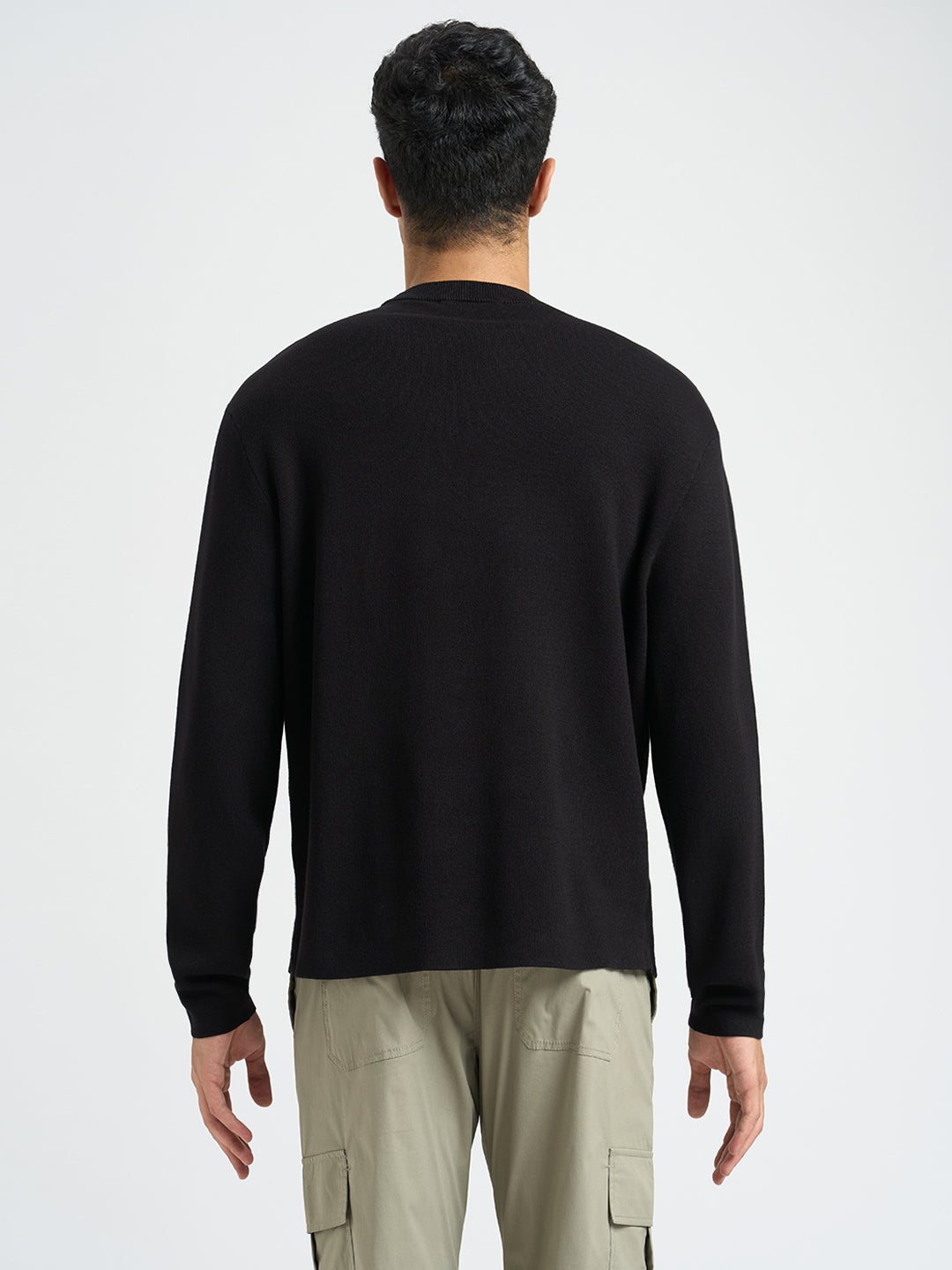 Solid Knitted Pullover - Black