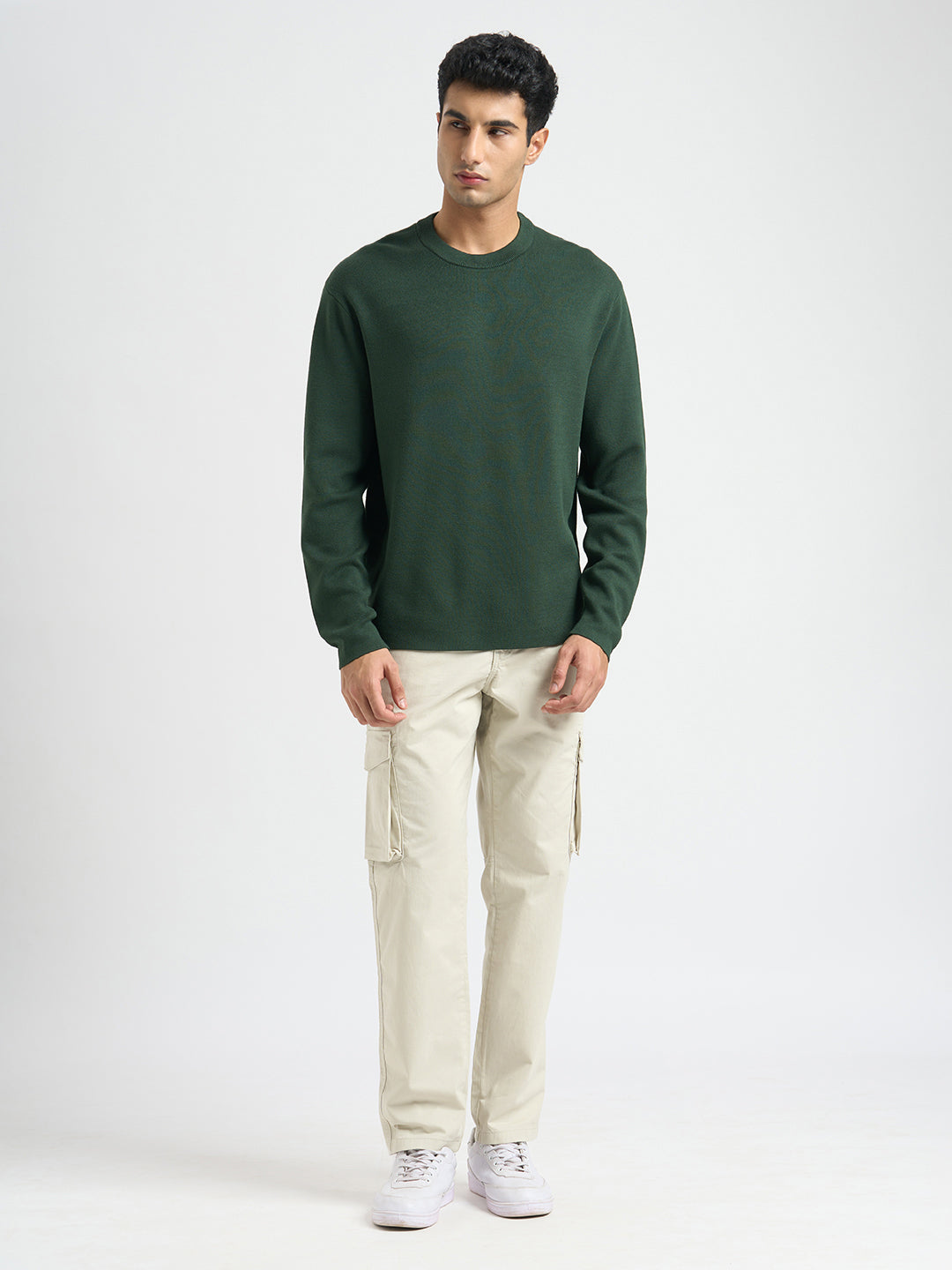 Solid Knitted Pullover - Green