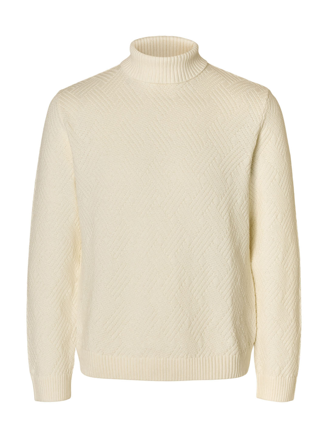 Organic Cotton Structured Turtleneck Pullover - Off-White