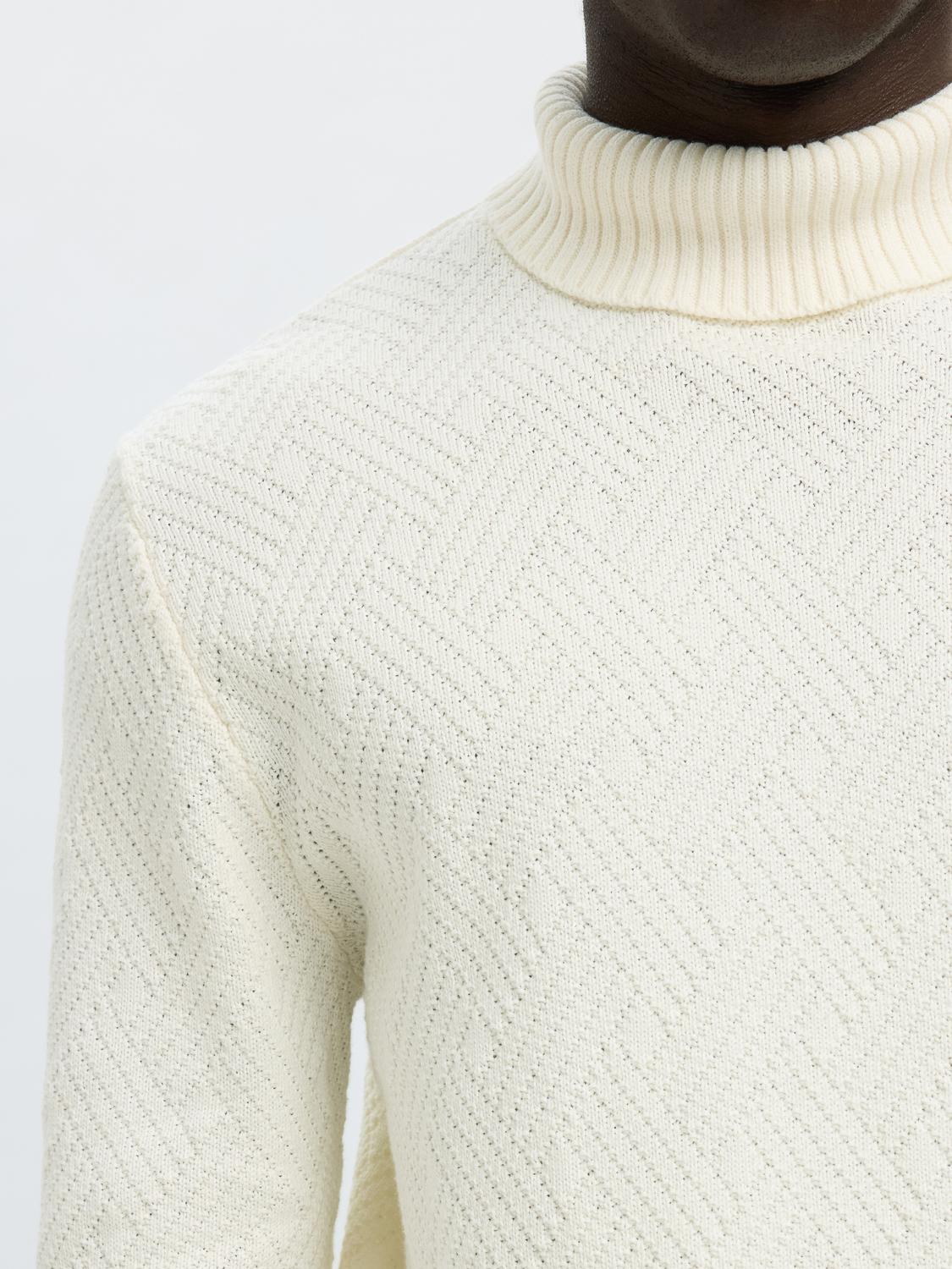 Beige Grindle Check Roll-Neck Pullover