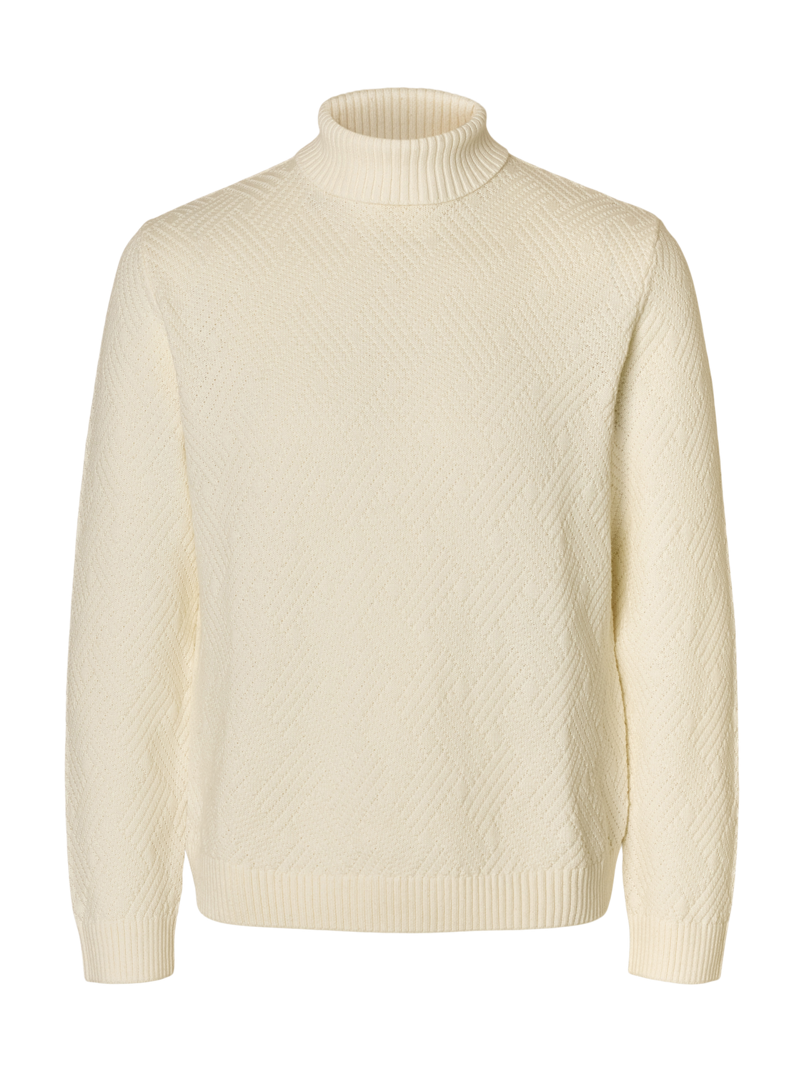 Beige Grindle Check Roll-Neck Pullover