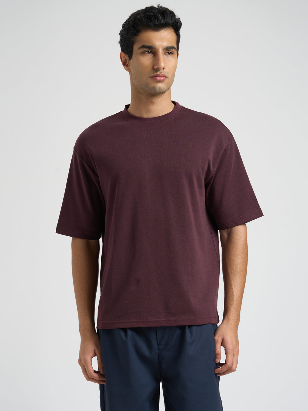 O-Neck Loose Fit T-shirt - Maroon