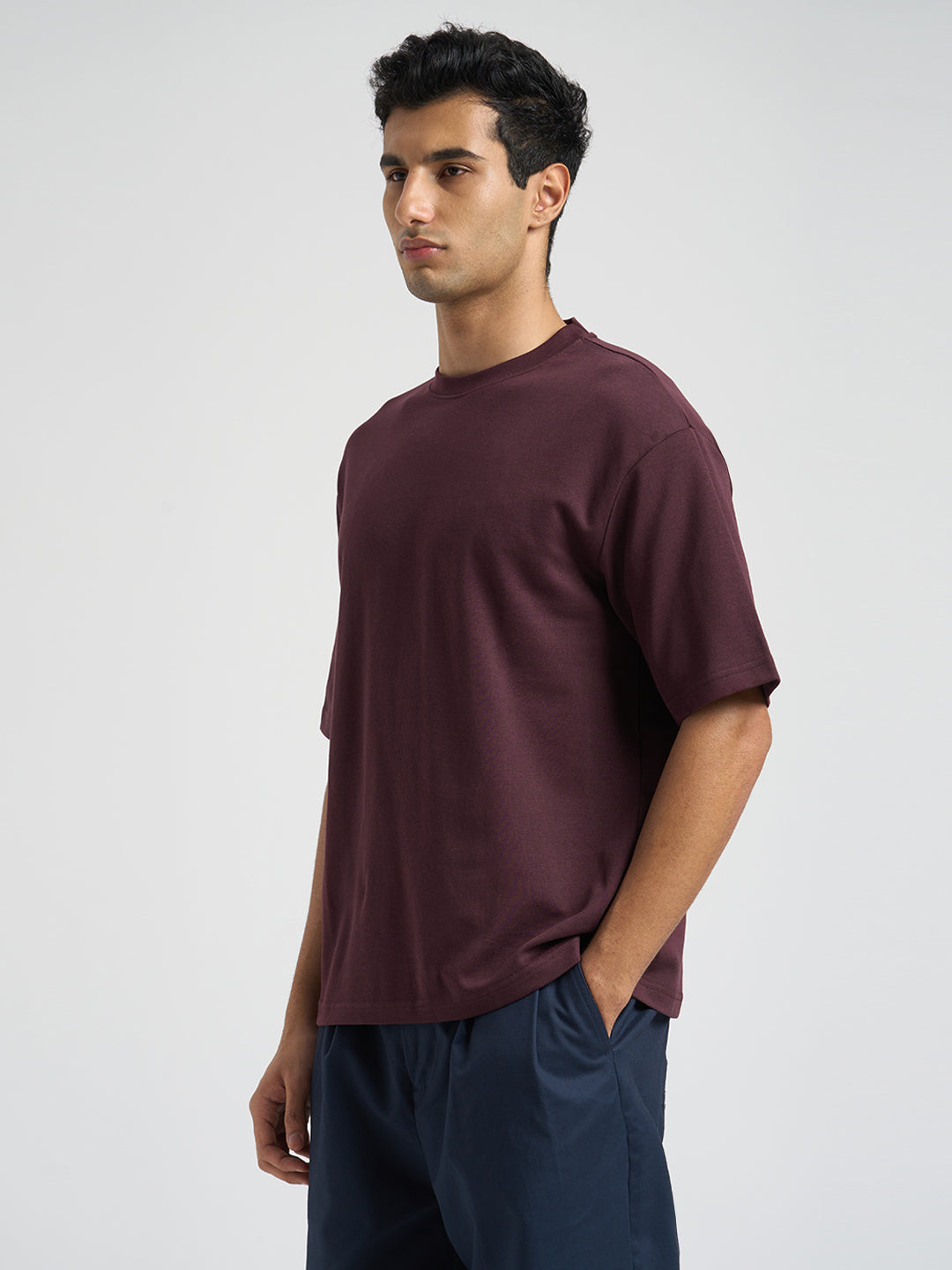 O-Neck Loose Fit T-shirt - Maroon