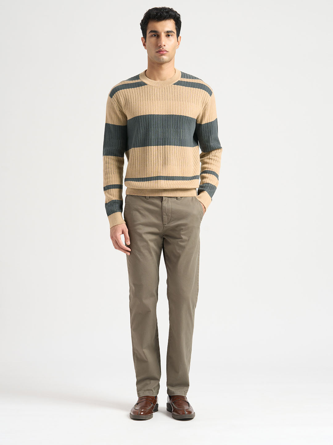 Organic Cotton Colourblocked Pullover - Beige