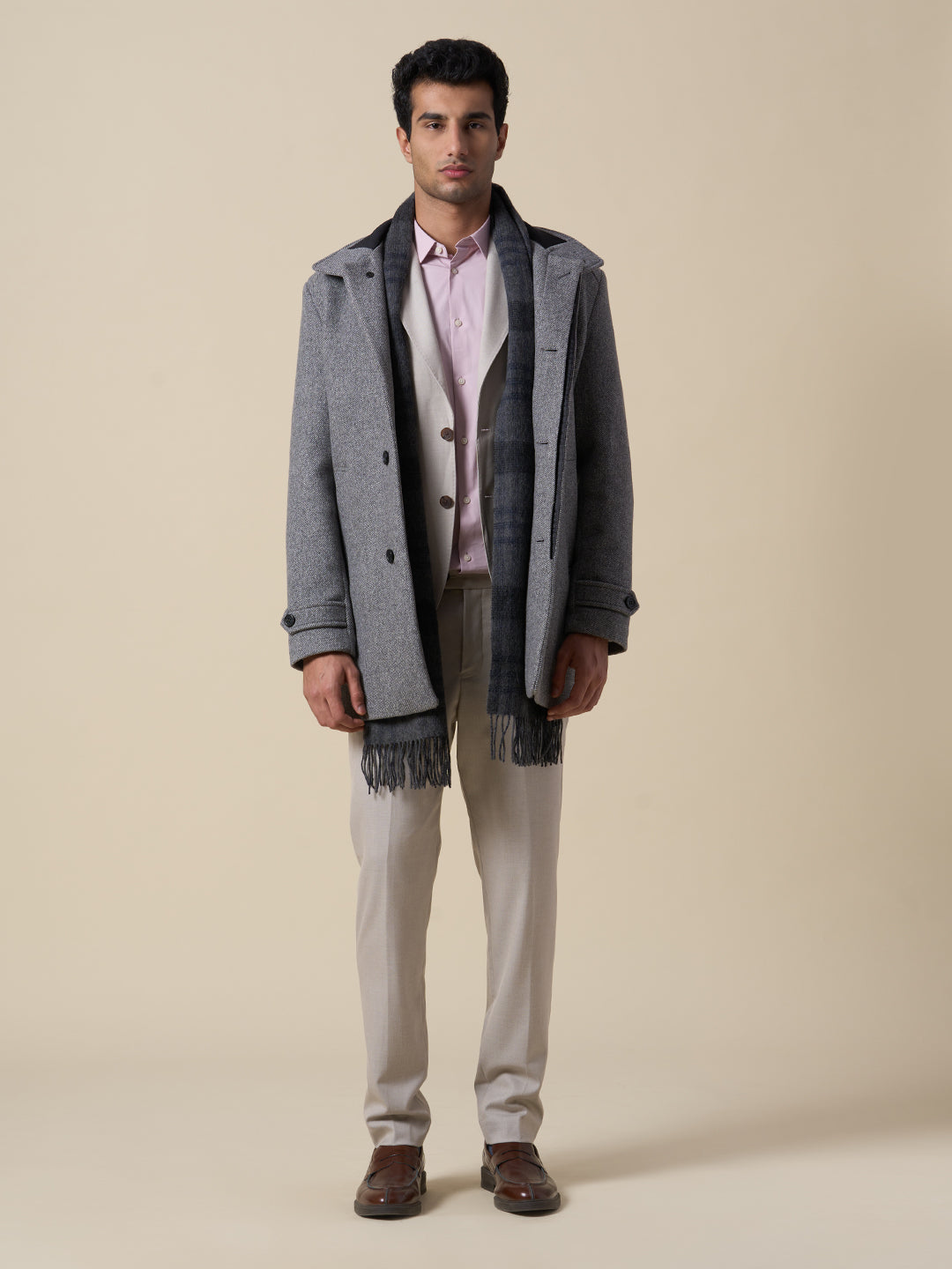 Beige Slim Fit Suit-Set Blazer