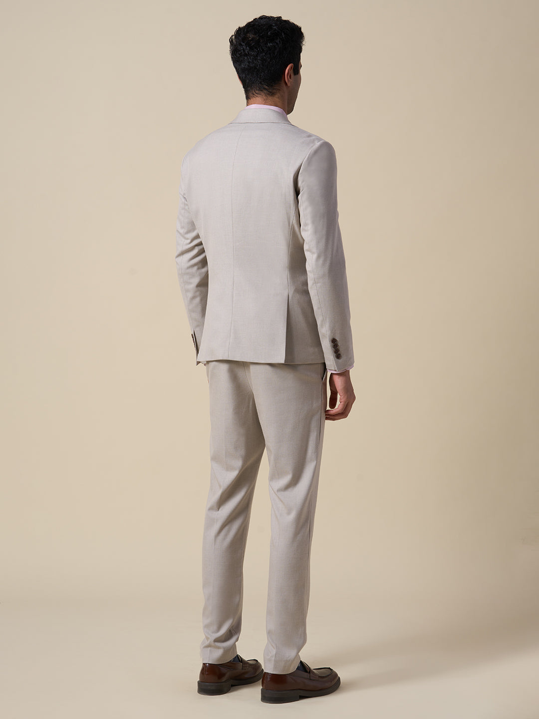 Beige Slim Fit Suit-Set Blazer