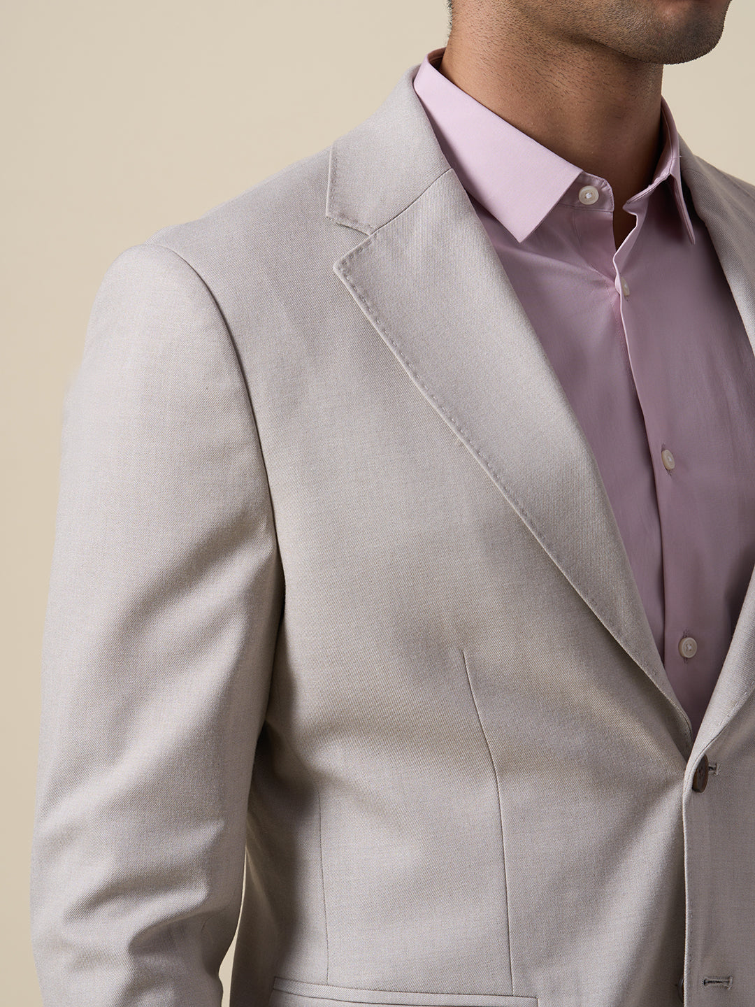 Beige Slim Fit Suit-Set Blazer