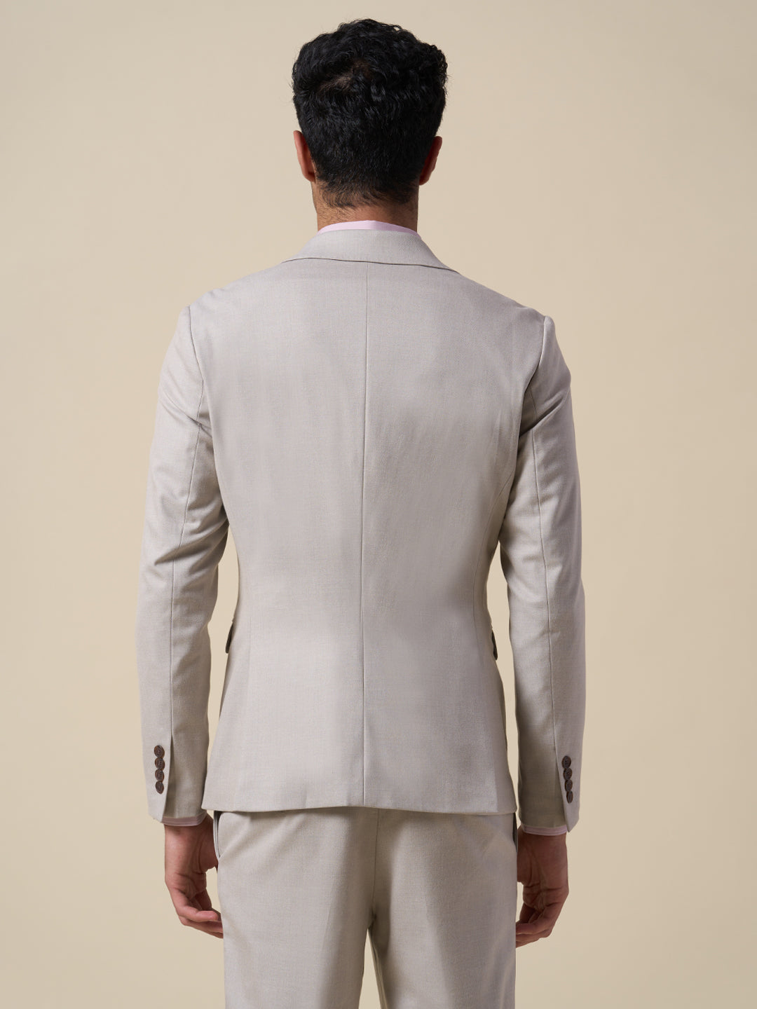 Beige Slim Fit Suit-Set Blazer