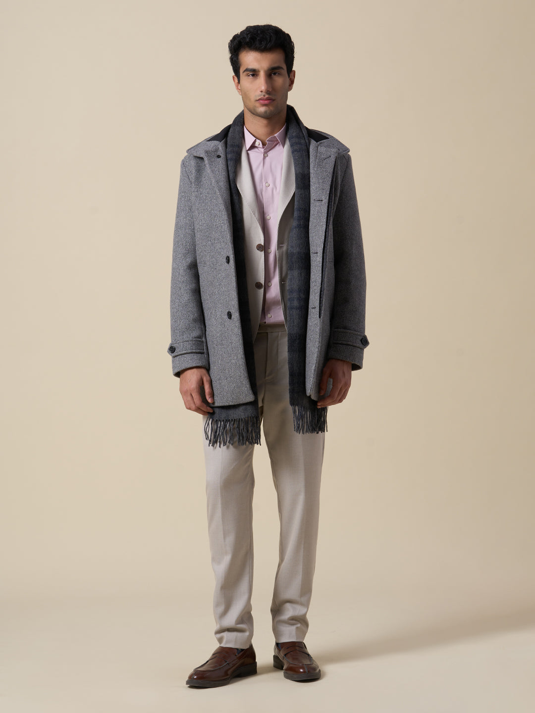 Beige Slim Fit Suit-Set Trousers