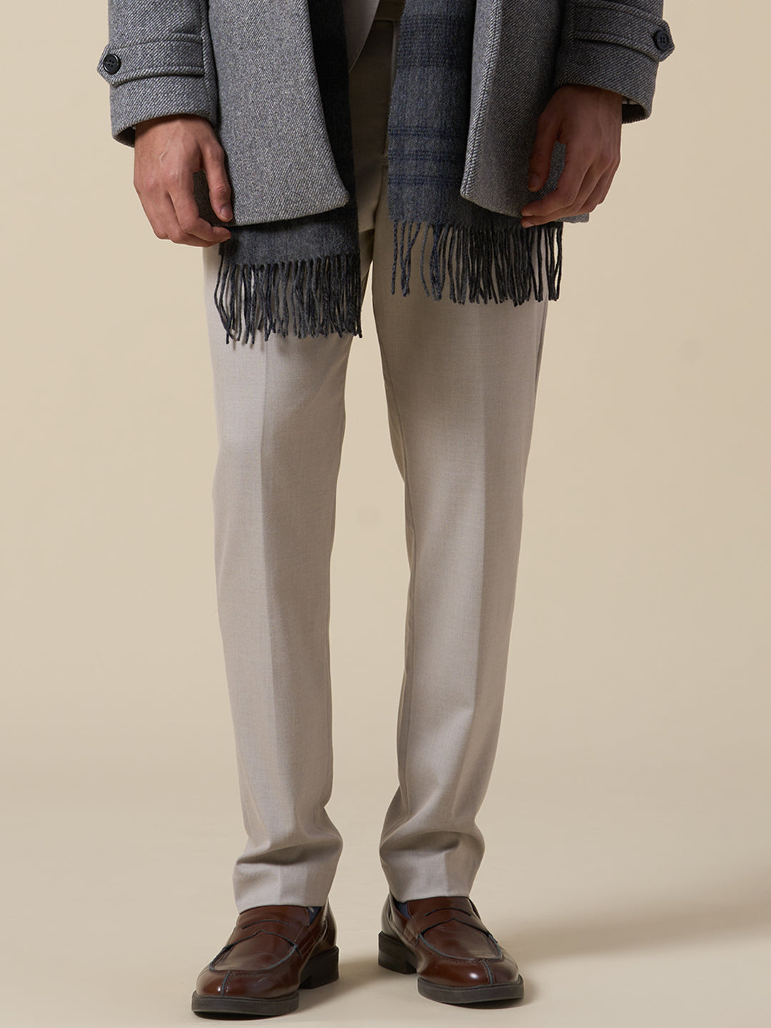 Beige Slim Fit Suit-Set Trousers