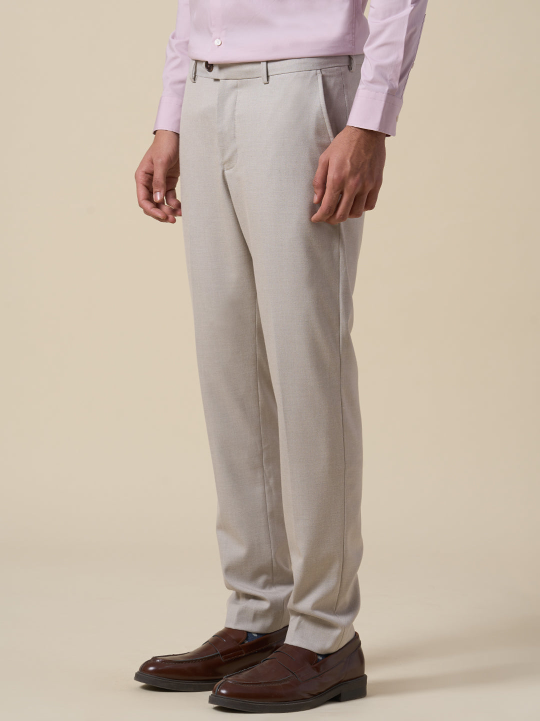 Beige Slim Fit Suit-Set Trousers