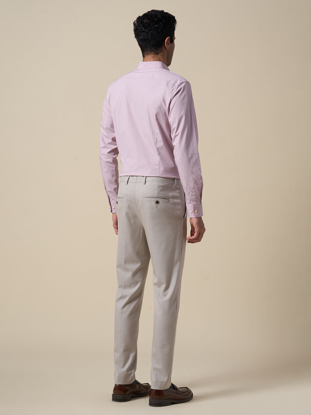 Beige Slim Fit Suit-Set Trousers
