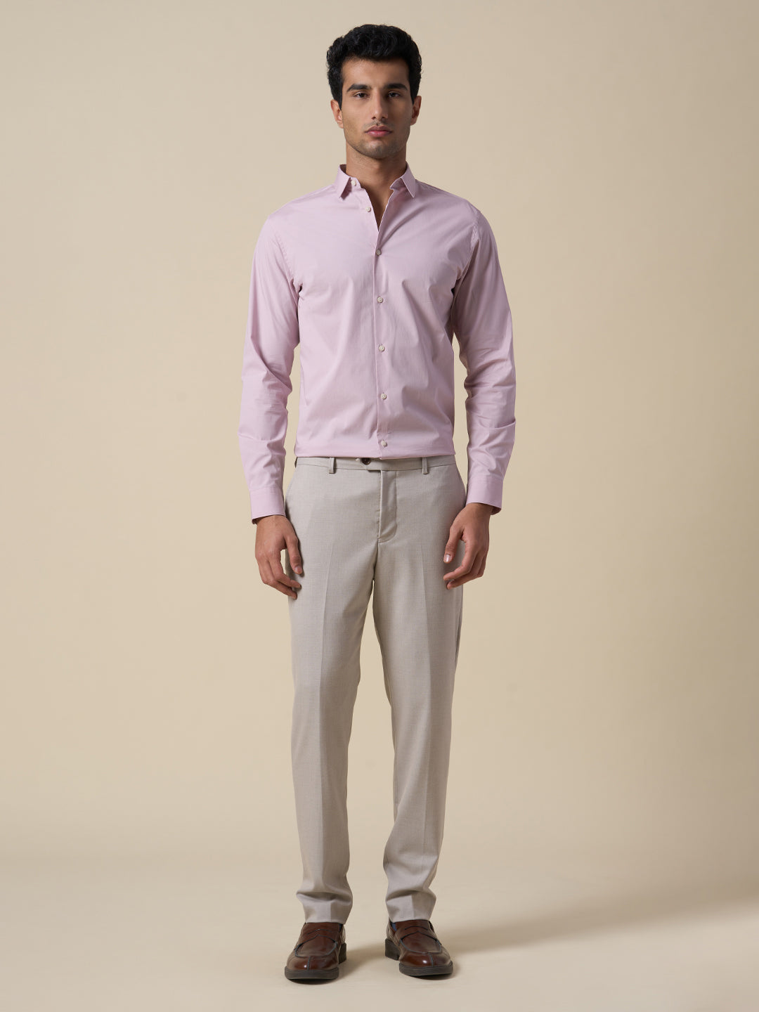 Beige Slim Fit Suit-Set Trousers