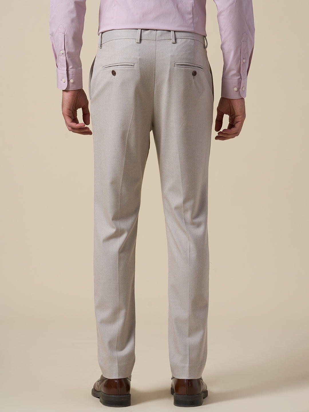 Beige Slim Fit Suit-Set Trousers
