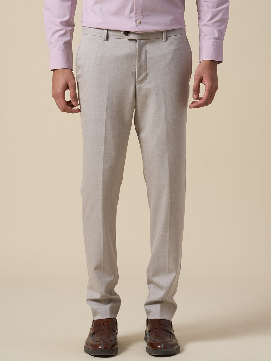 Beige Slim Fit Suit-Set Trousers