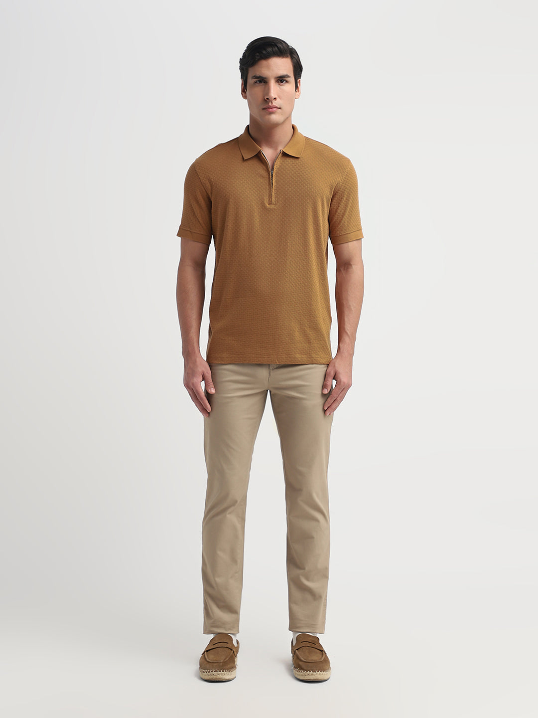 Organic Cotton Zip Polo - Brown