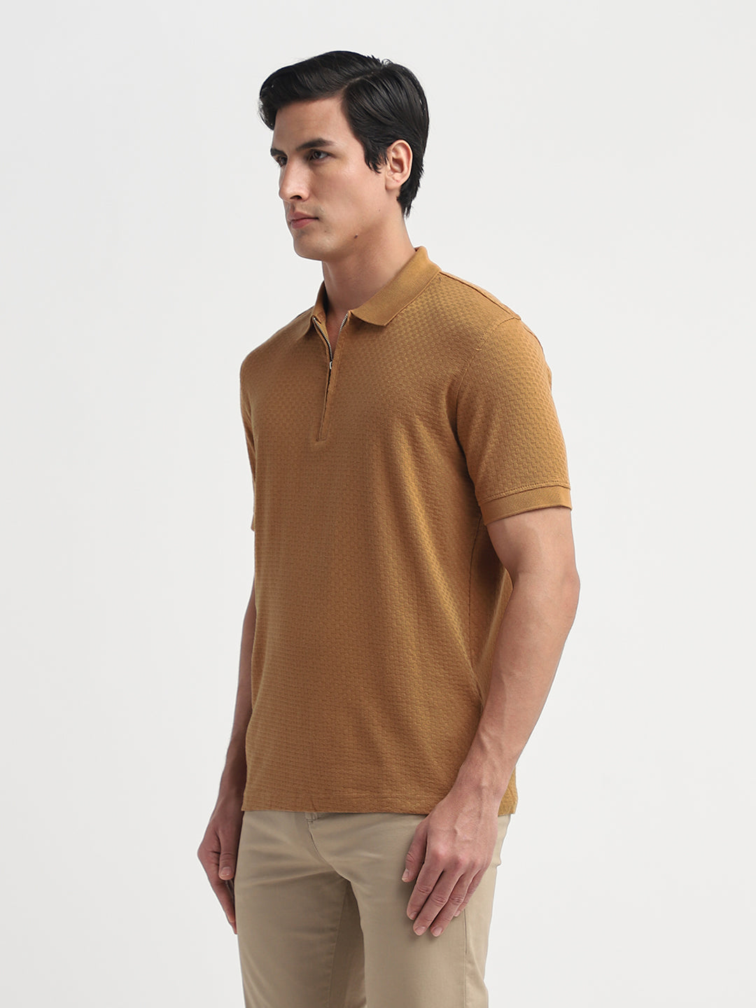Organic Cotton Zip Polo - Brown