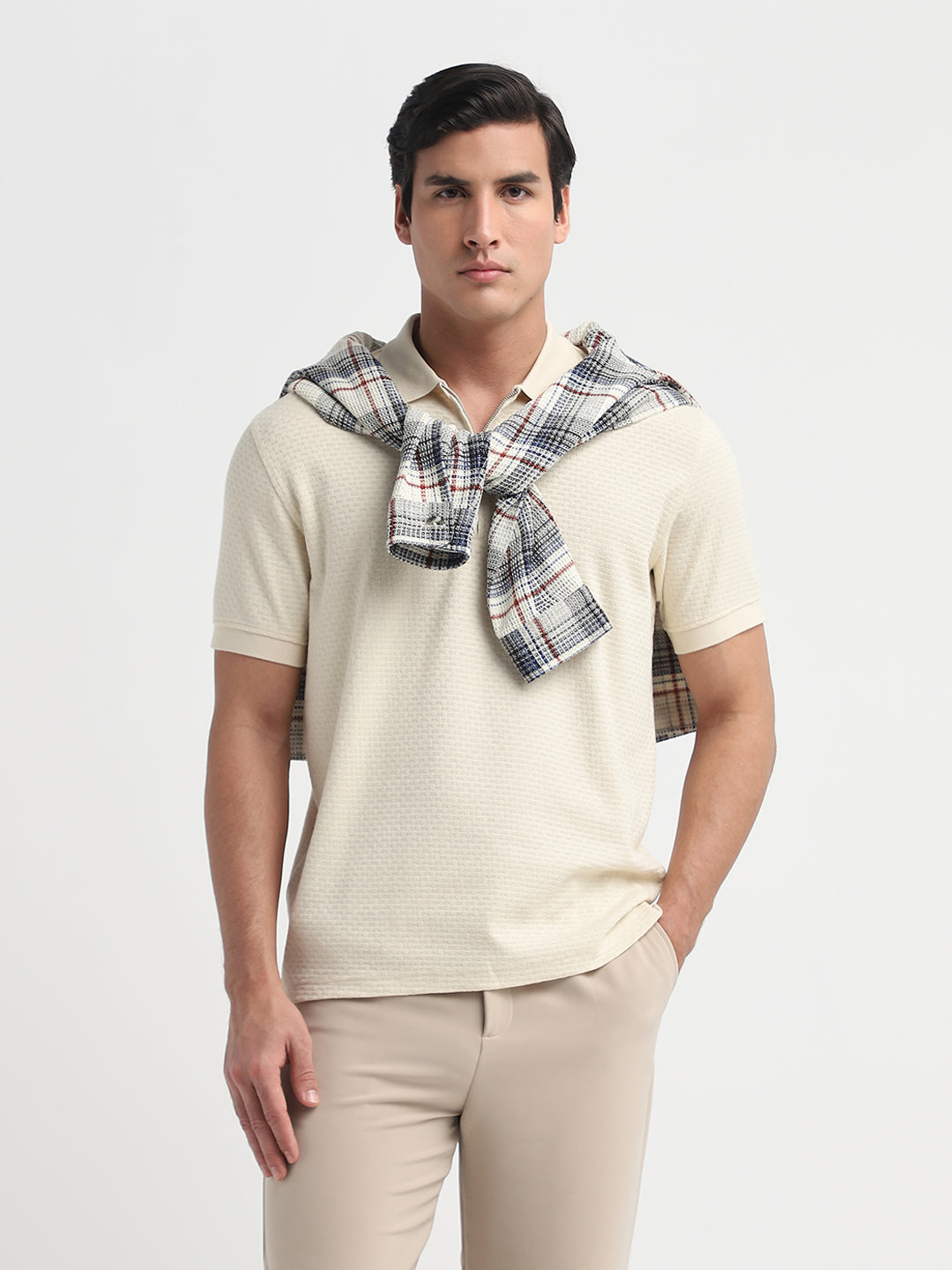 Organic Cotton Zip Polo - Light Beige