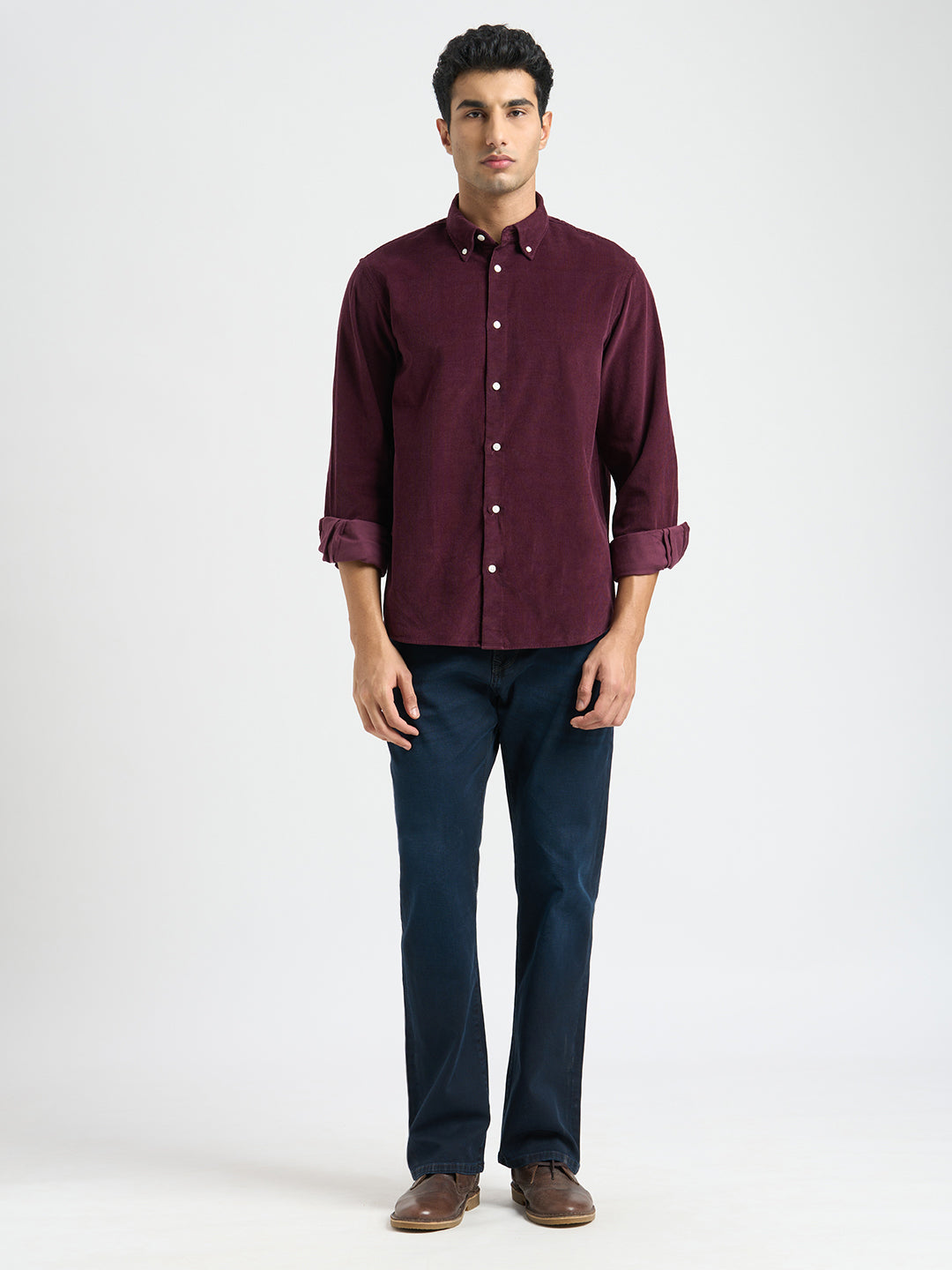 Button Down Collar Corduroy Shirt - Burgundy