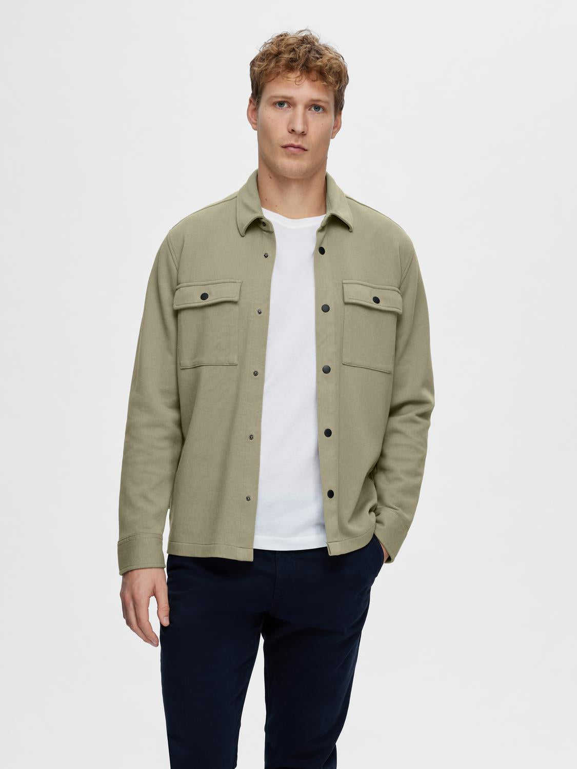 Classic Regular Collar Overshirt Green