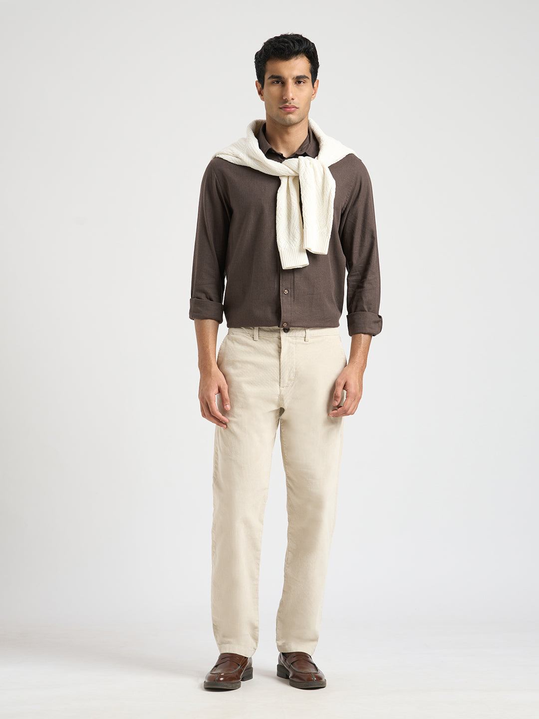 Full Sleeves Cotton Shirt - Brown