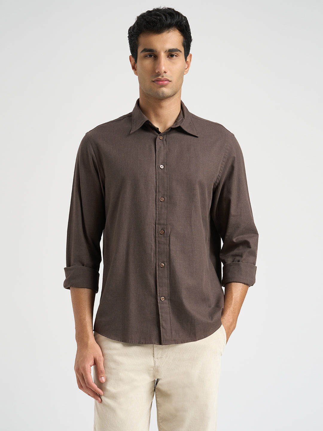 Full Sleeves Cotton Shirt - Brown