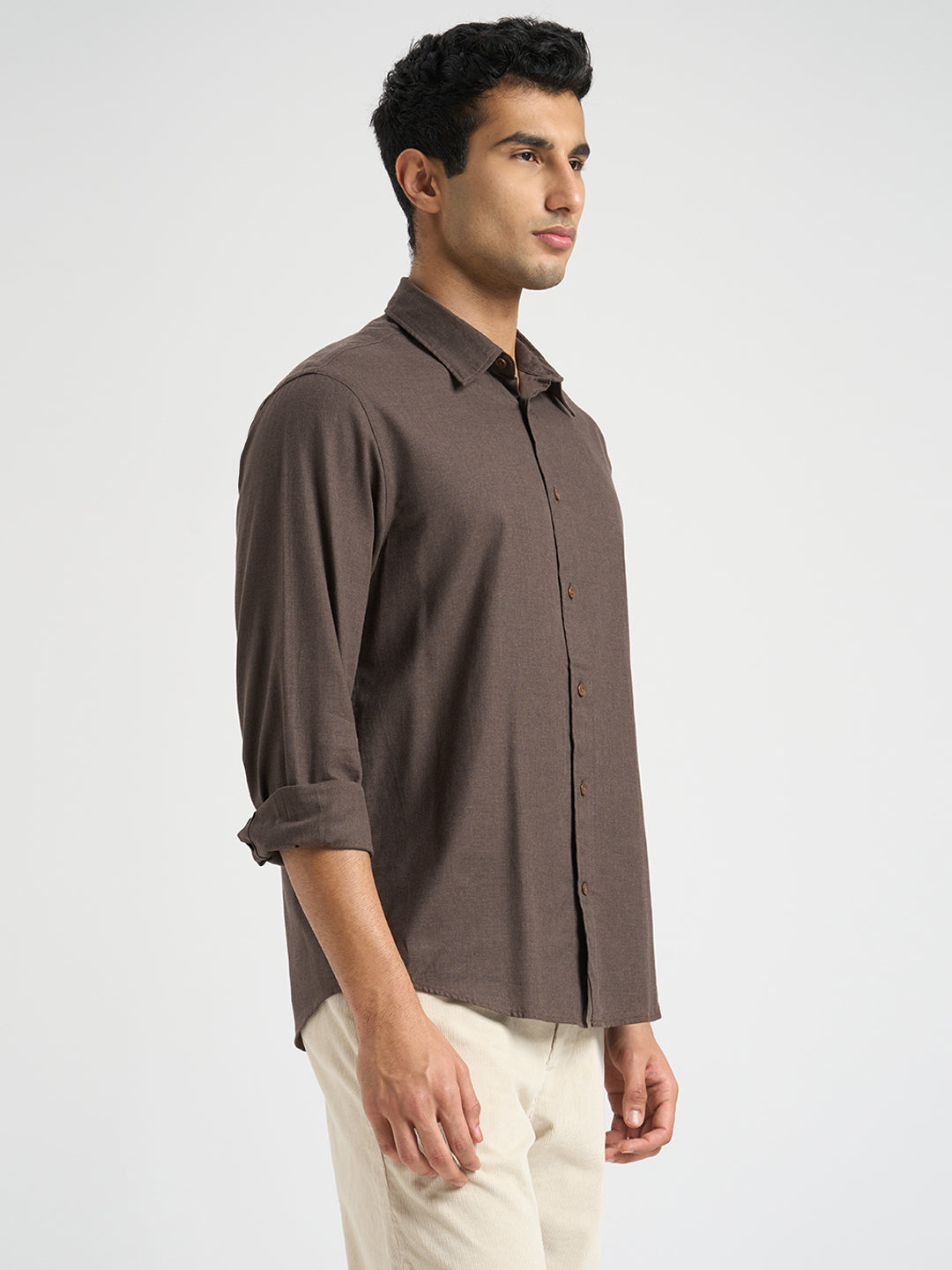 Full Sleeves Cotton Shirt - Brown