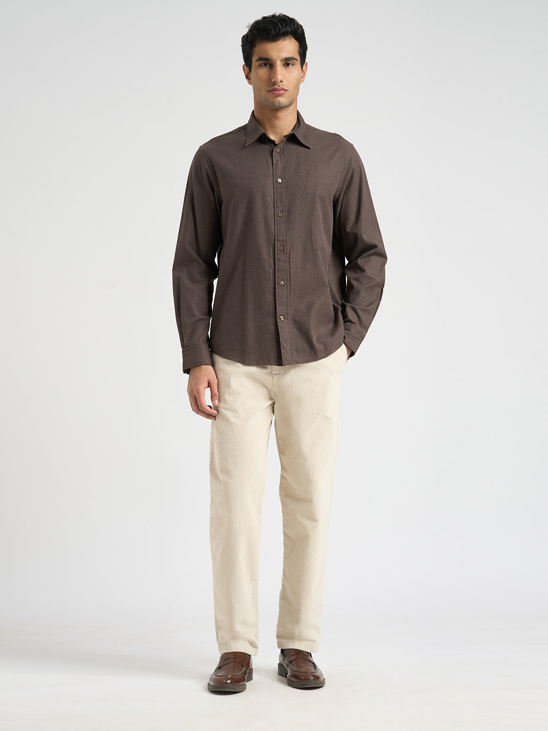 Full Sleeves Cotton Shirt - Brown