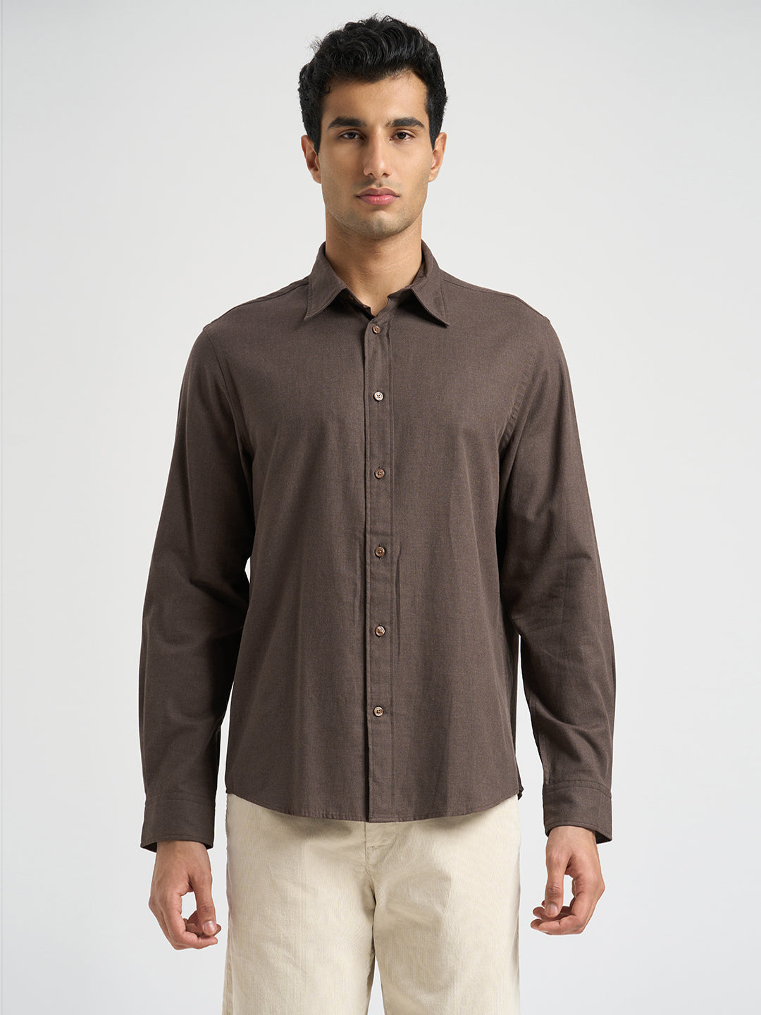 Full Sleeves Cotton Shirt - Brown