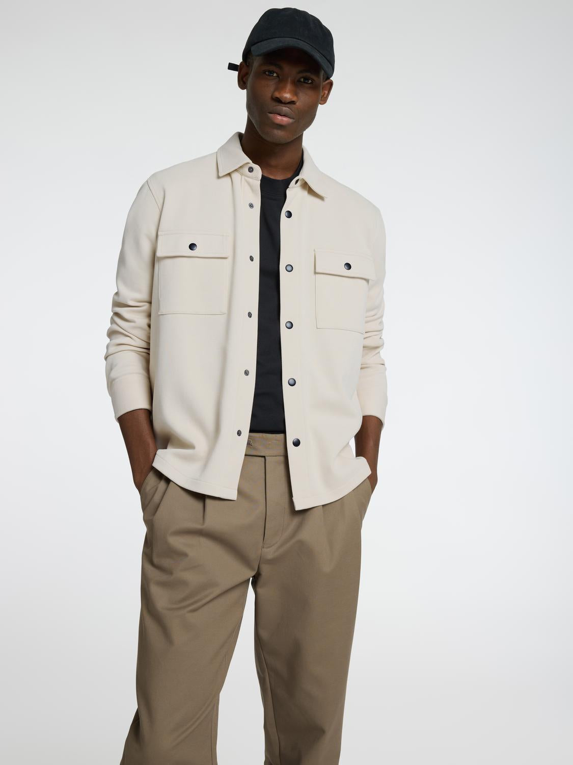 Classic Regular Collar Overshirt - Beige