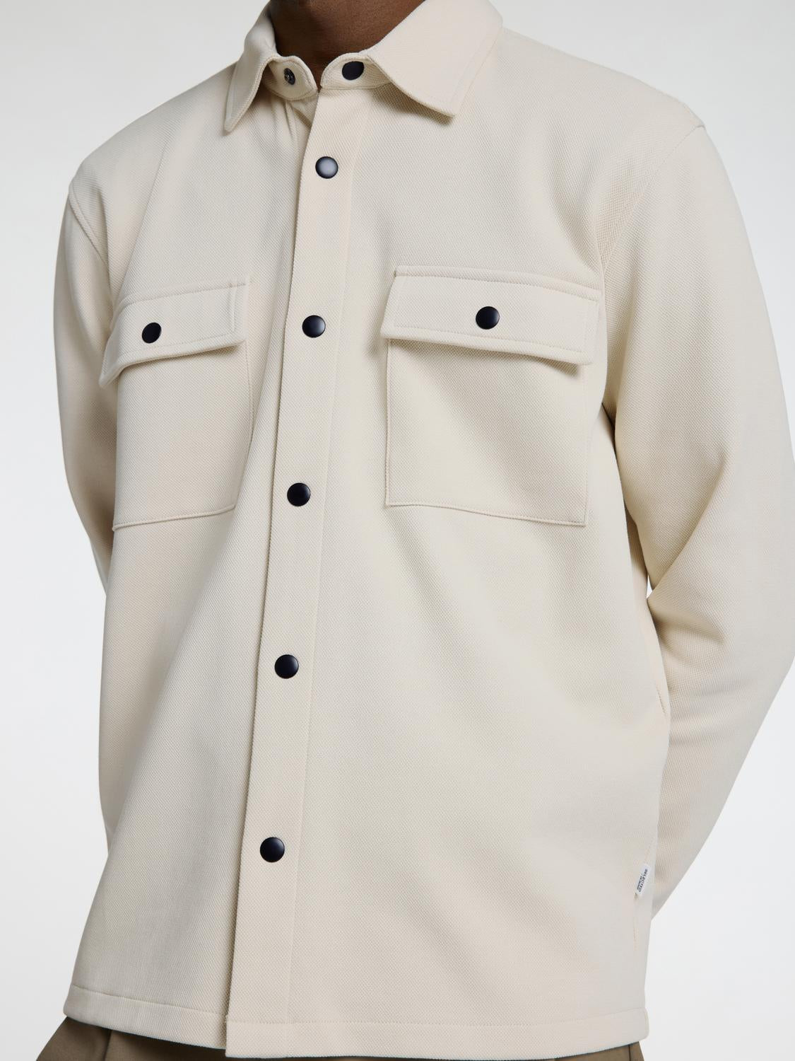 Classic Regular Collar Overshirt - Beige