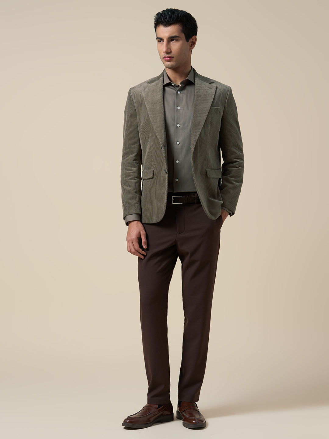 Regular Fit Corduroy Tailored Blazer - Brown