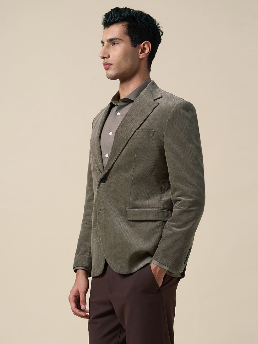 Regular Fit Corduroy Tailored Blazer - Brown