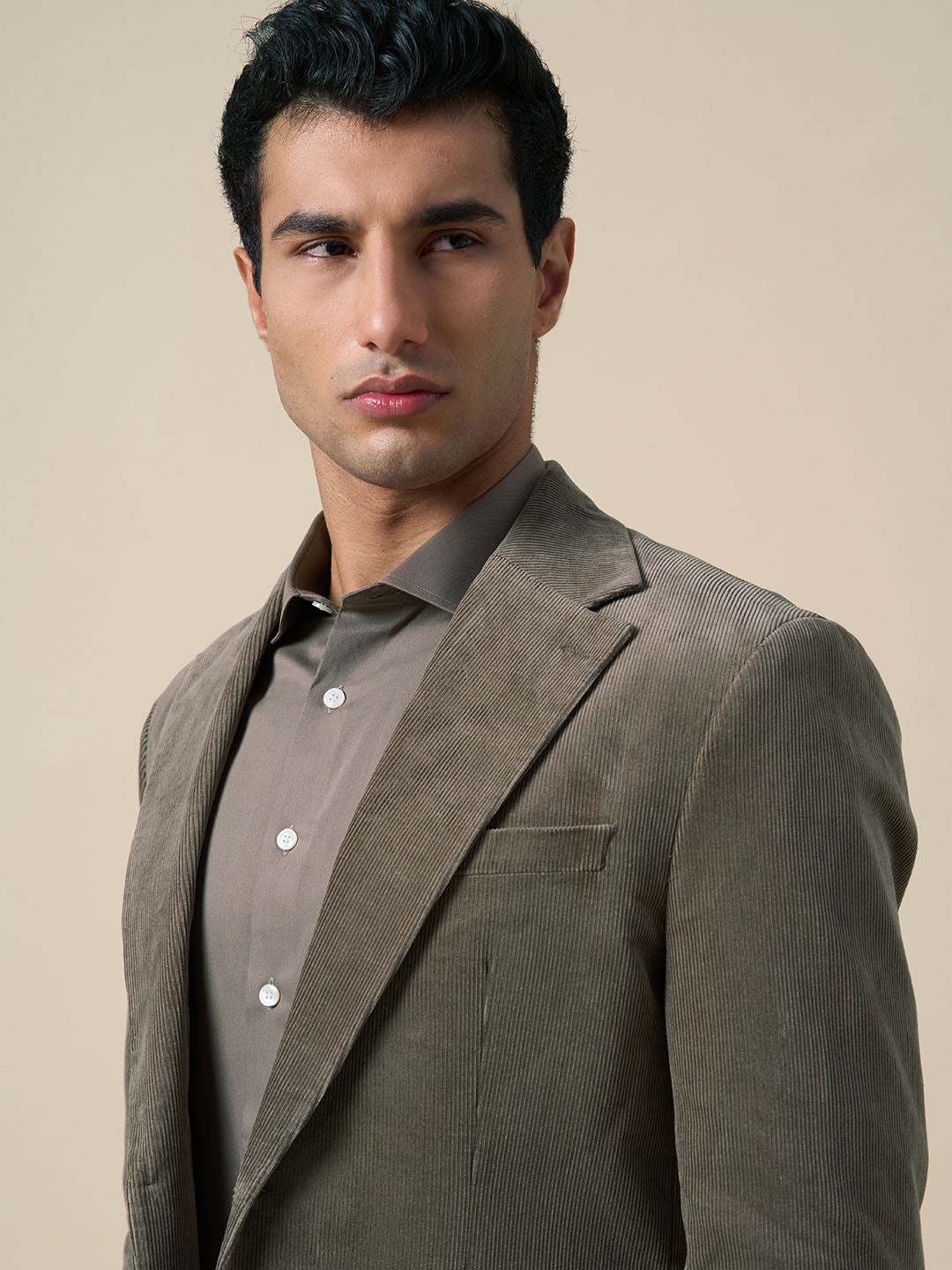 Regular Fit Corduroy Tailored Blazer - Brown