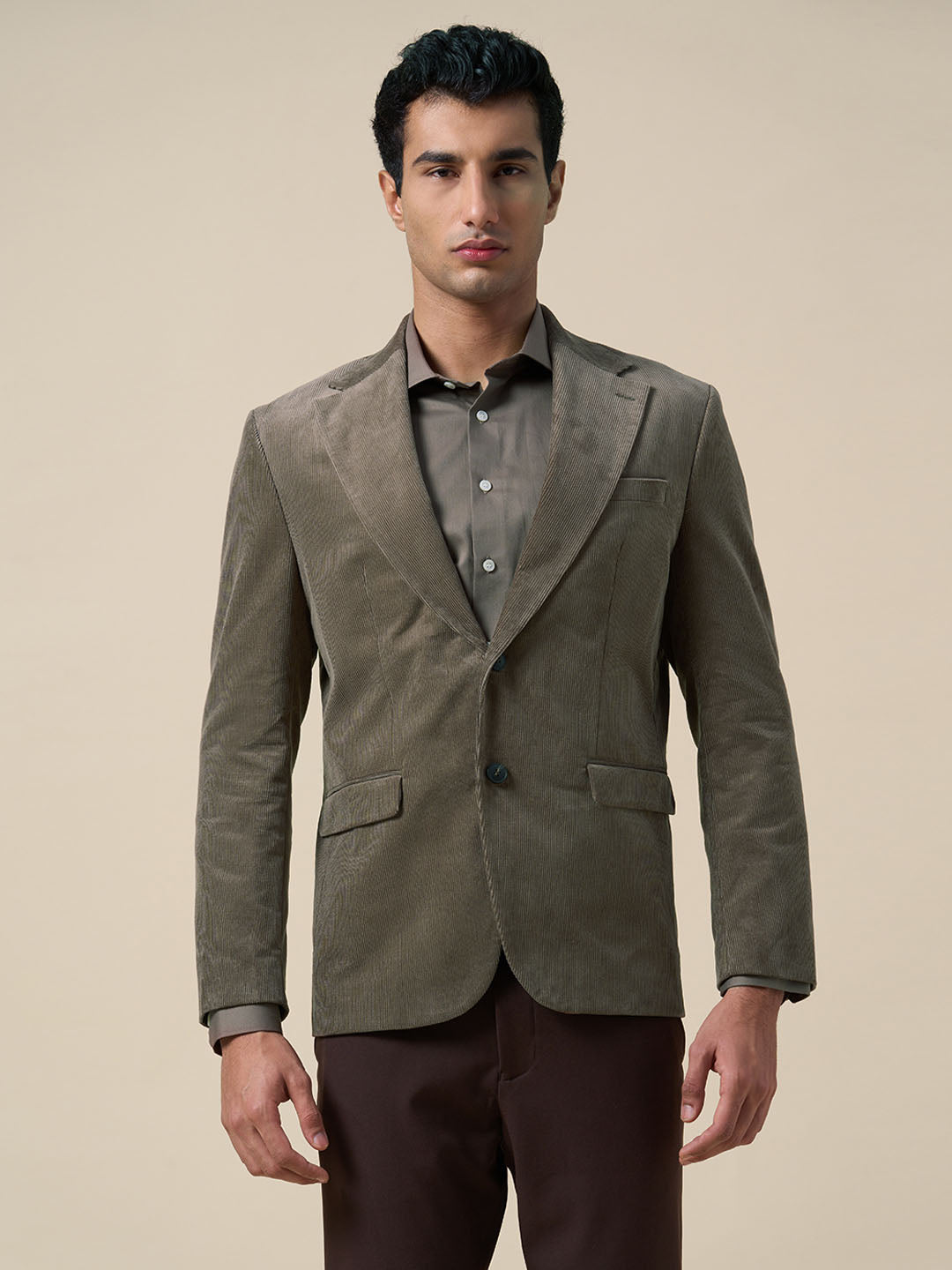 Regular Fit Corduroy Tailored Blazer - Brown