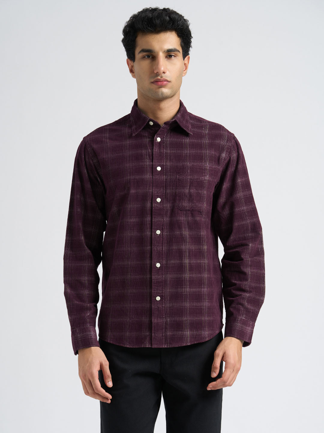 Corduroy Check Shirt - Maroon