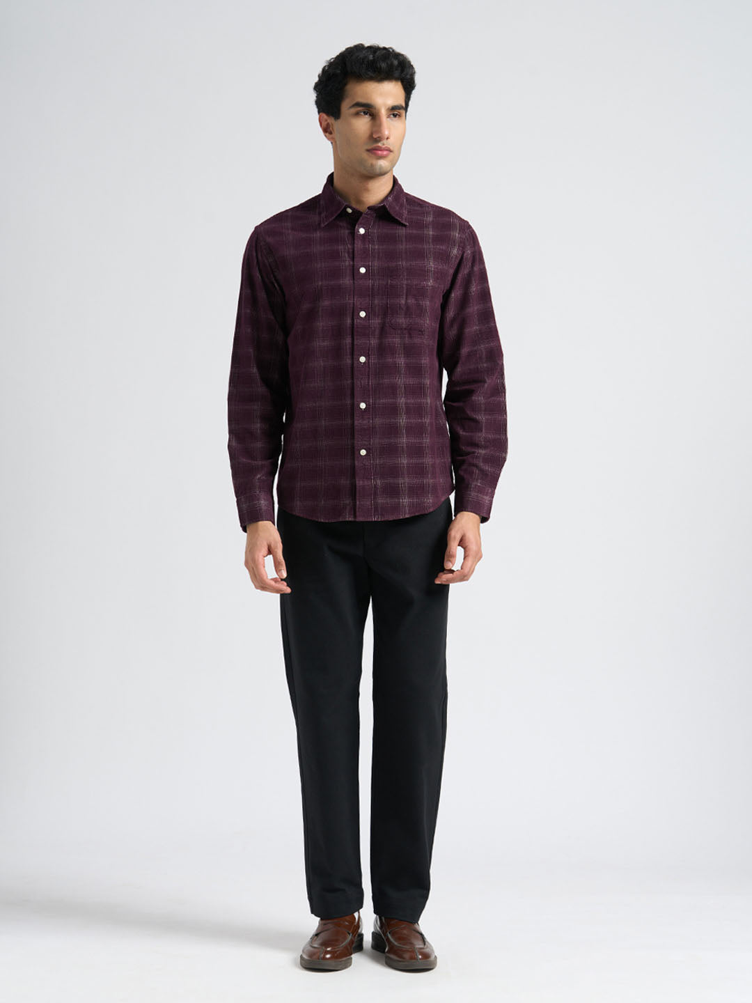 Corduroy Check Shirt - Maroon