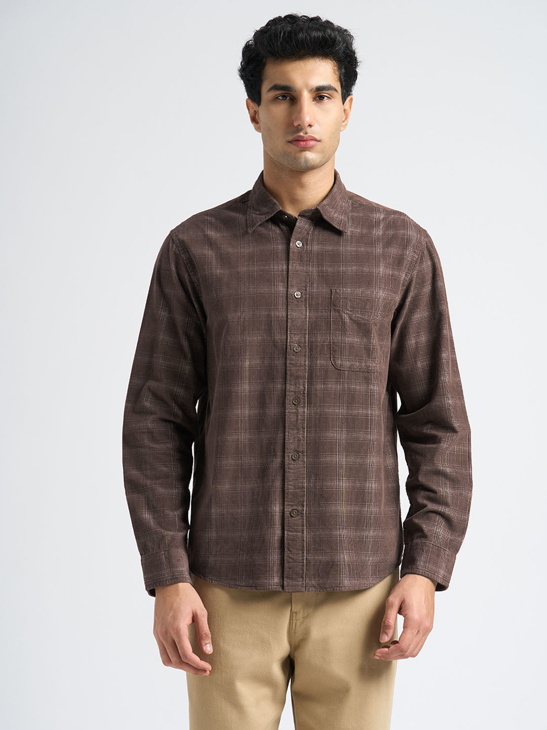 Corduroy Check Shirt - Brown