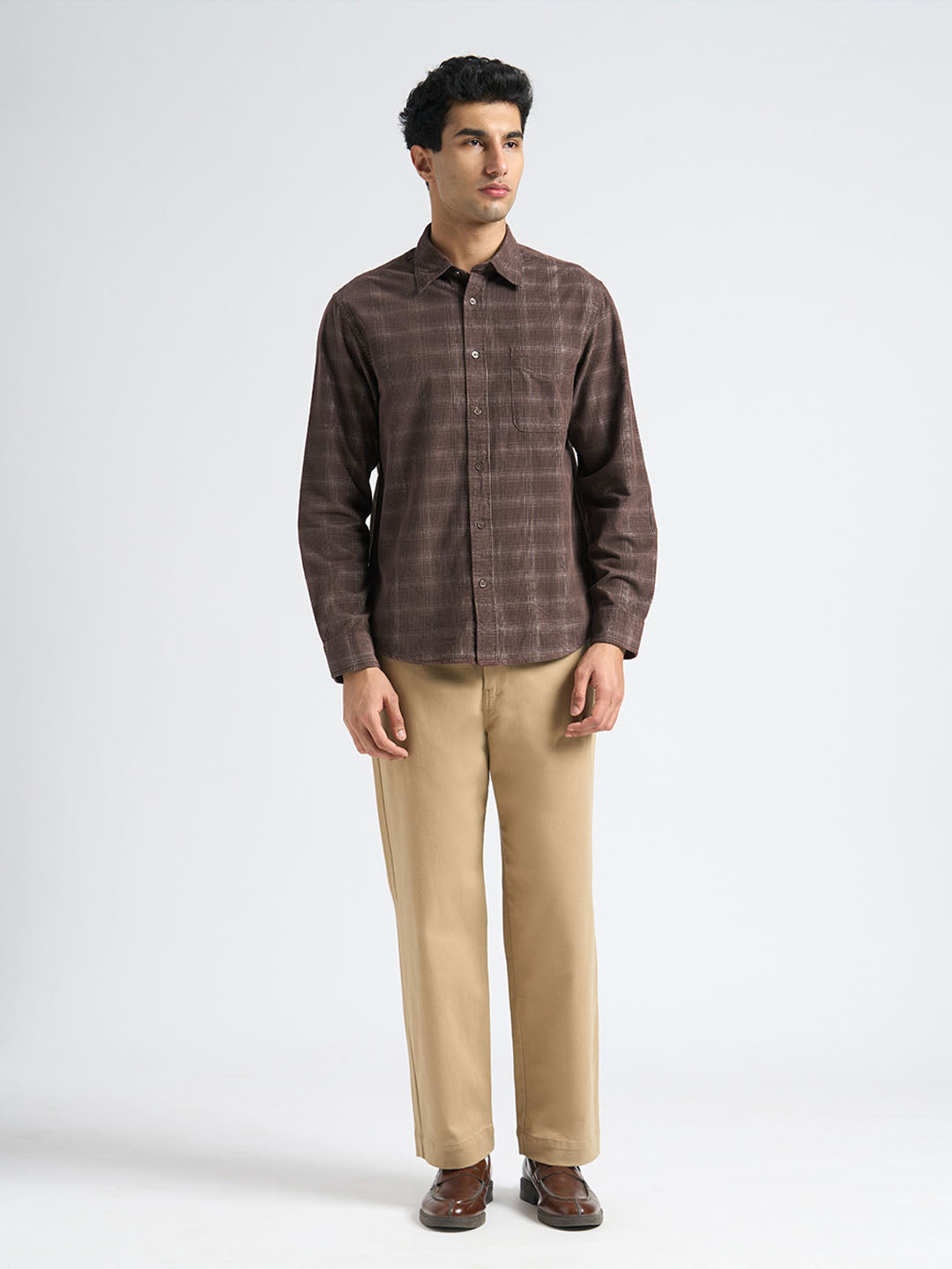 Corduroy Check Shirt - Brown