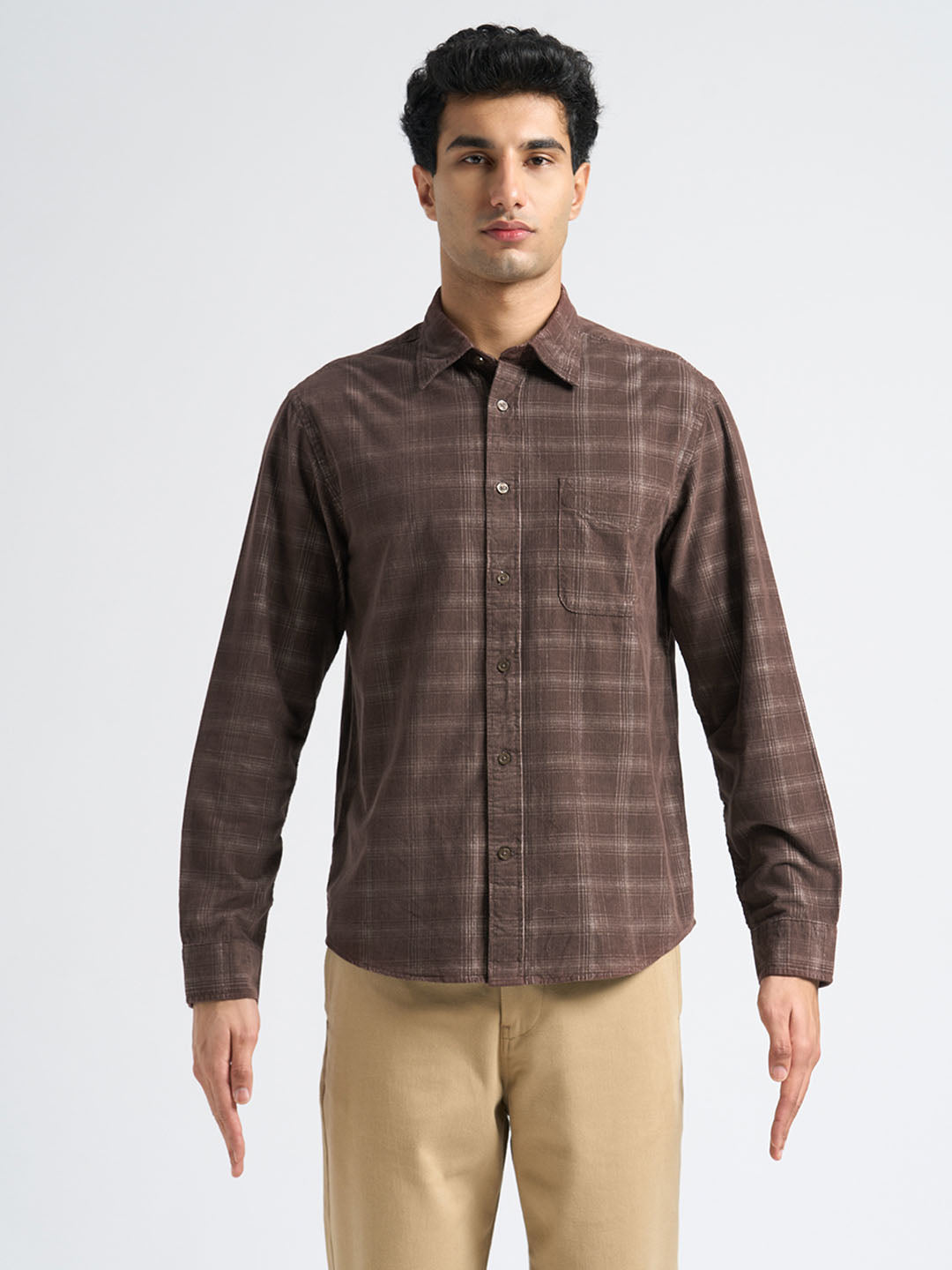 Corduroy Check Shirt - Brown