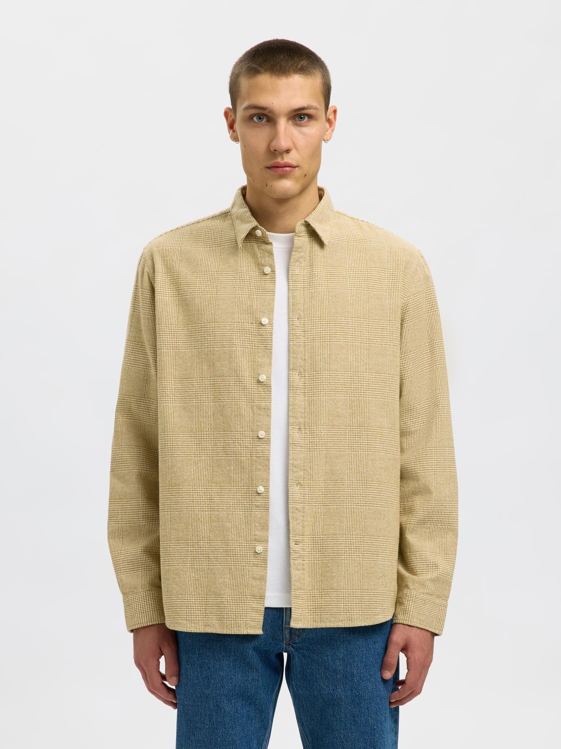 Organic Cotton Brushed Check Shirt - Beige