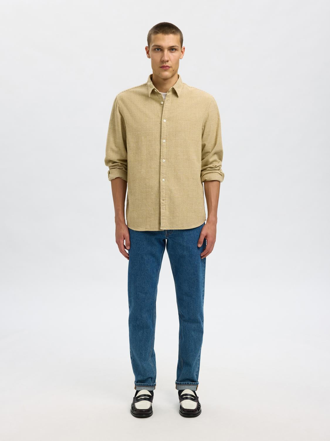 Organic Cotton Brushed Check Shirt - Beige