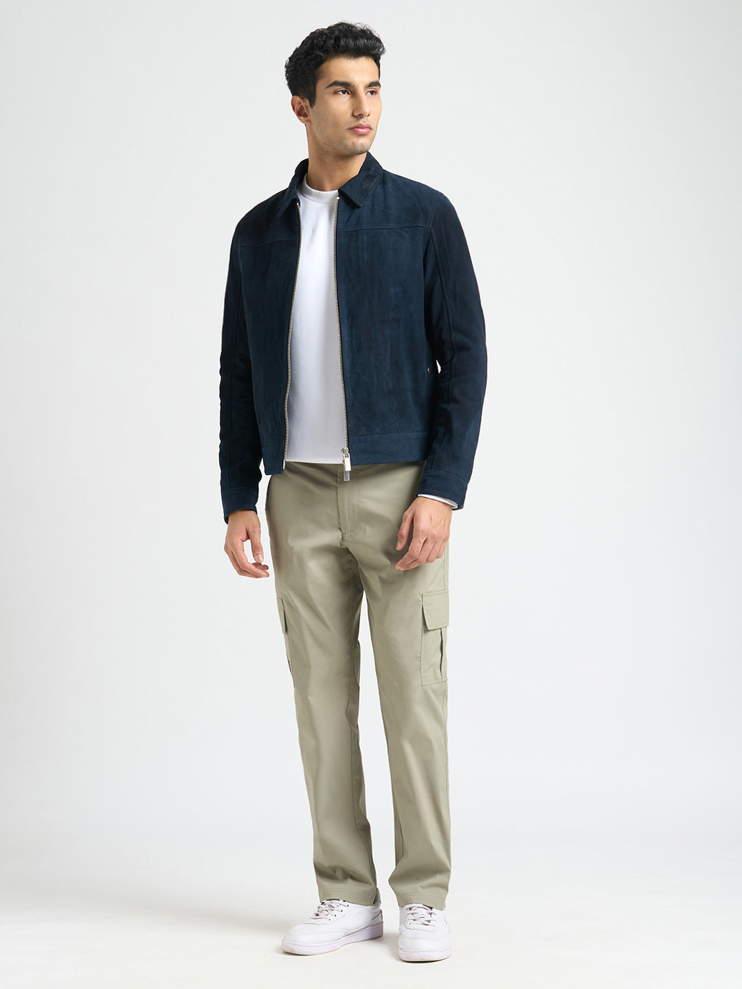 100% Suede Zip-Through Jacket - Blue