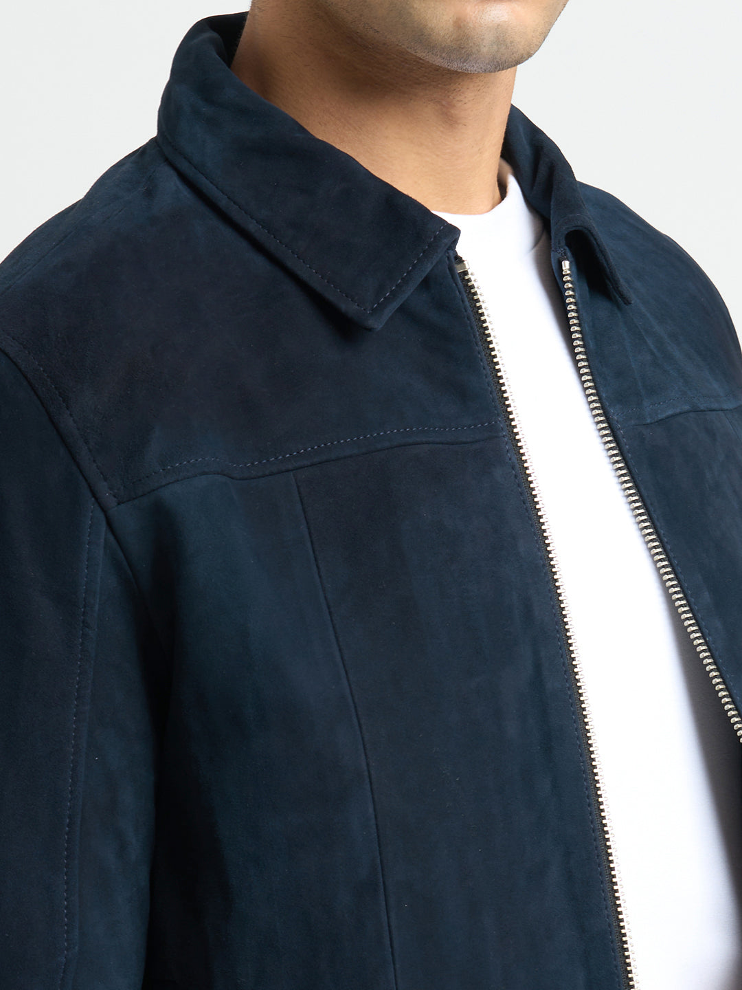 100% Suede Zip-Through Jacket - Blue