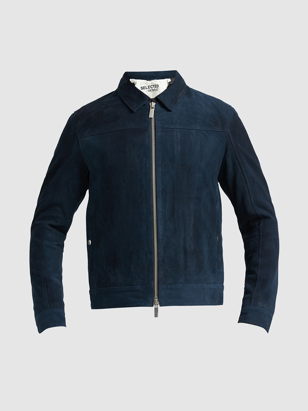 100% Suede Zip-Through Jacket - Blue