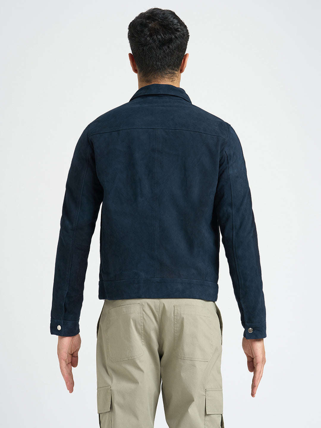 100% Suede Zip-Through Jacket - Blue