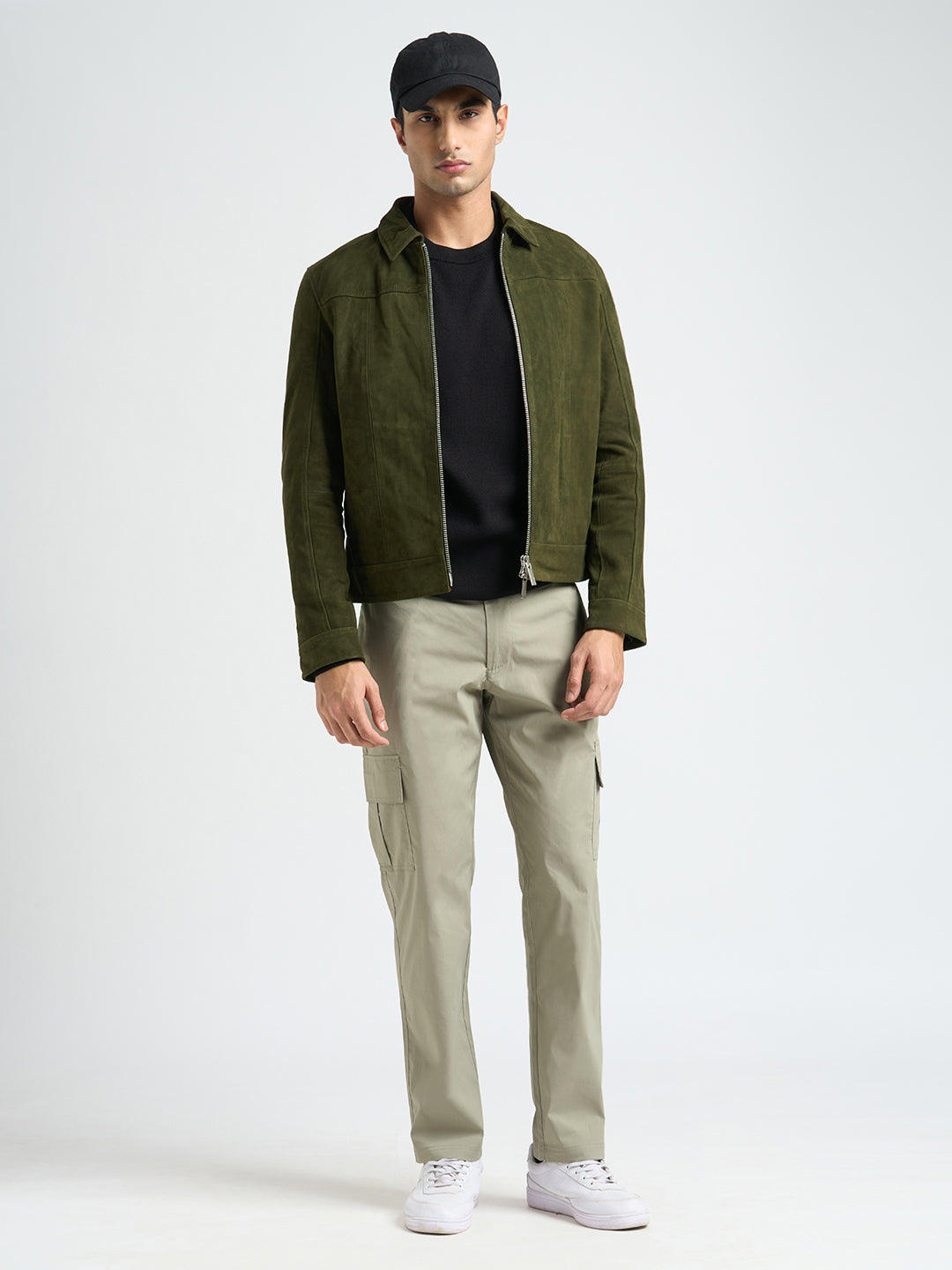 100% Suede Zip-Through Jacket - Green
