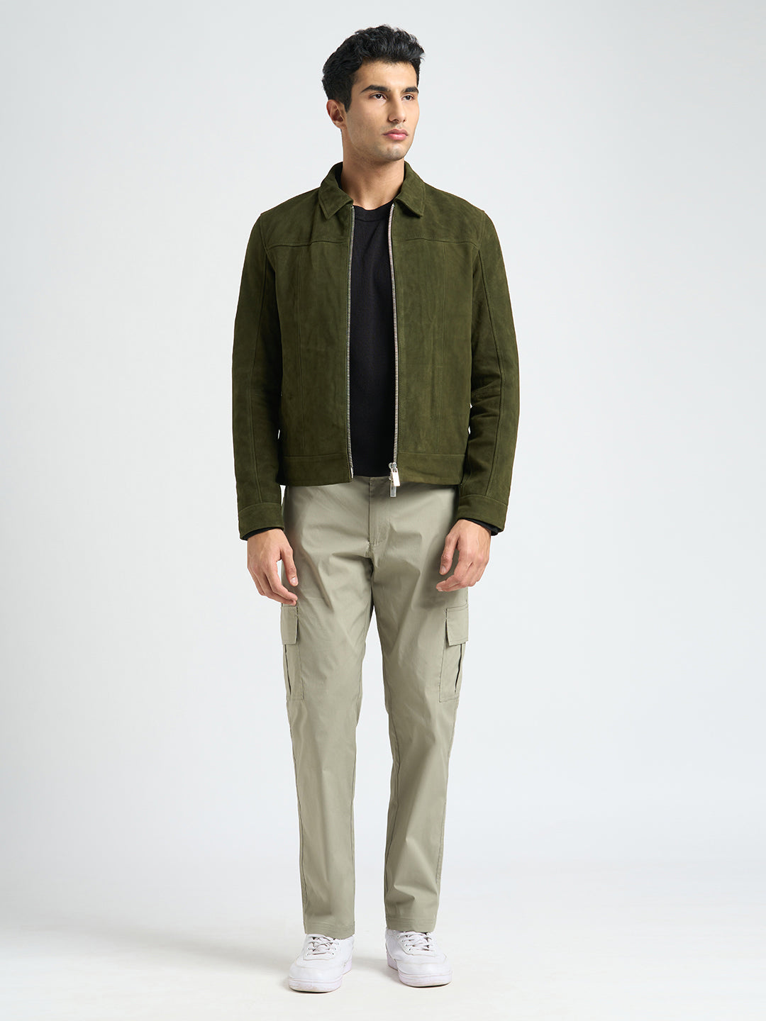 100% Suede Zip-Through Jacket - Green
