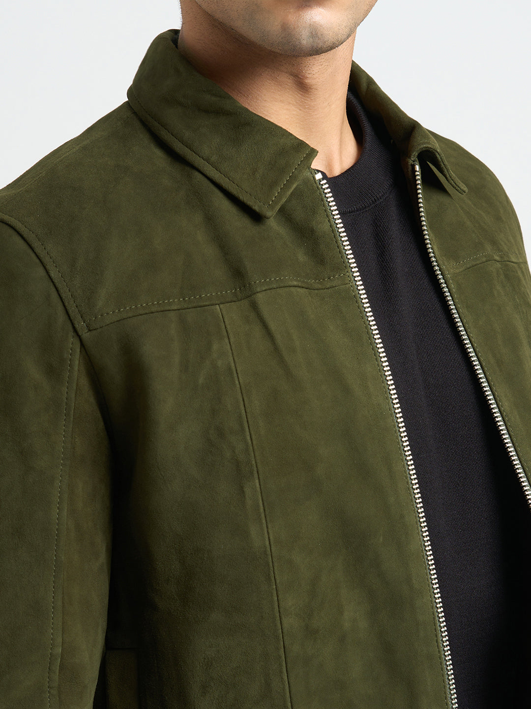100% Suede Zip-Through Jacket - Green